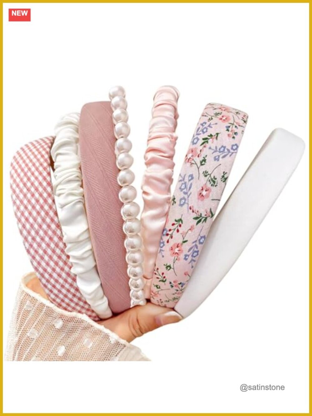 7pc Non Slip Floral Padded Pearl Headbands Set Wide Elastic Hair Accessories